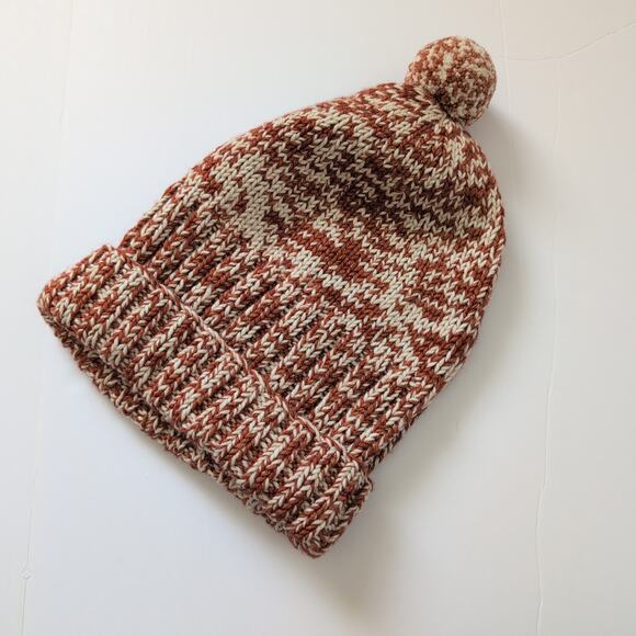 Misha and Puff 100% Merino Wool Beanie Orange & White Knit Hat Bobble - Picture 4 of 6